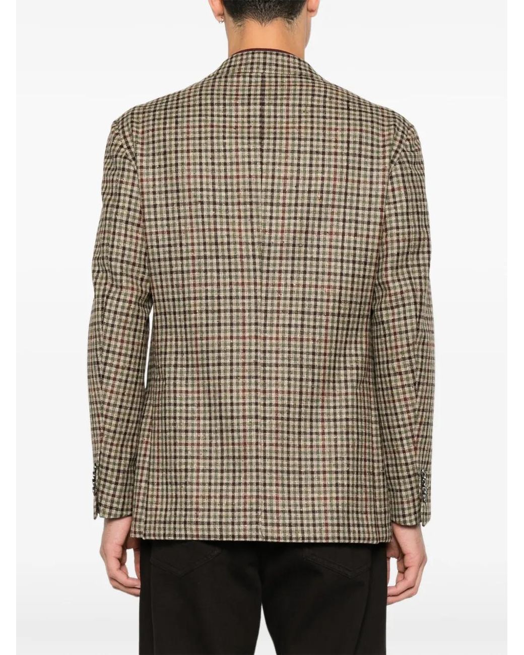 Gabriele Pasini Brown Check-Pattern Peak-Lapels Blazer for men