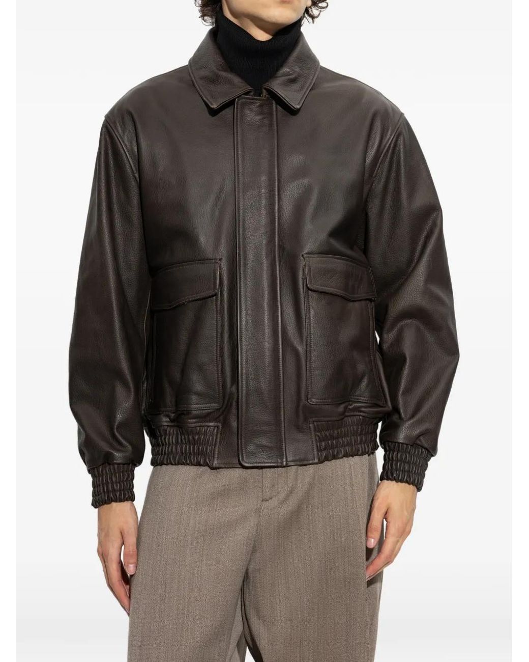 Arma Gray Bari Zip-Up Leather Jacket for men