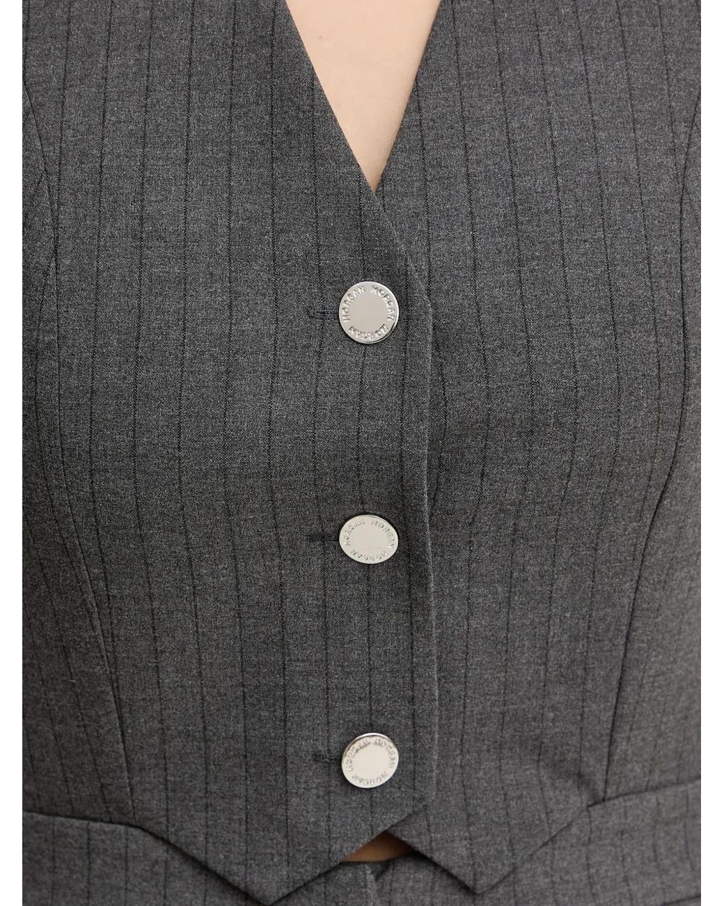 Morgan Gray Pinstripe Buttoned Jumpsuit