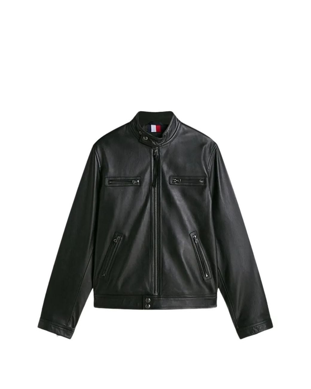 Tommy Hilfiger Black Leather Racer Jacket for men