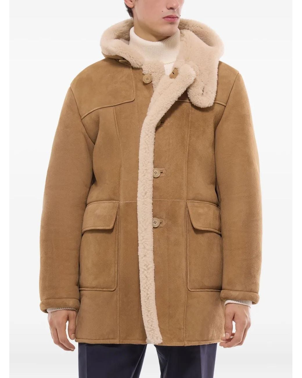 Fursac Natural Hooded Shearling Coat for men