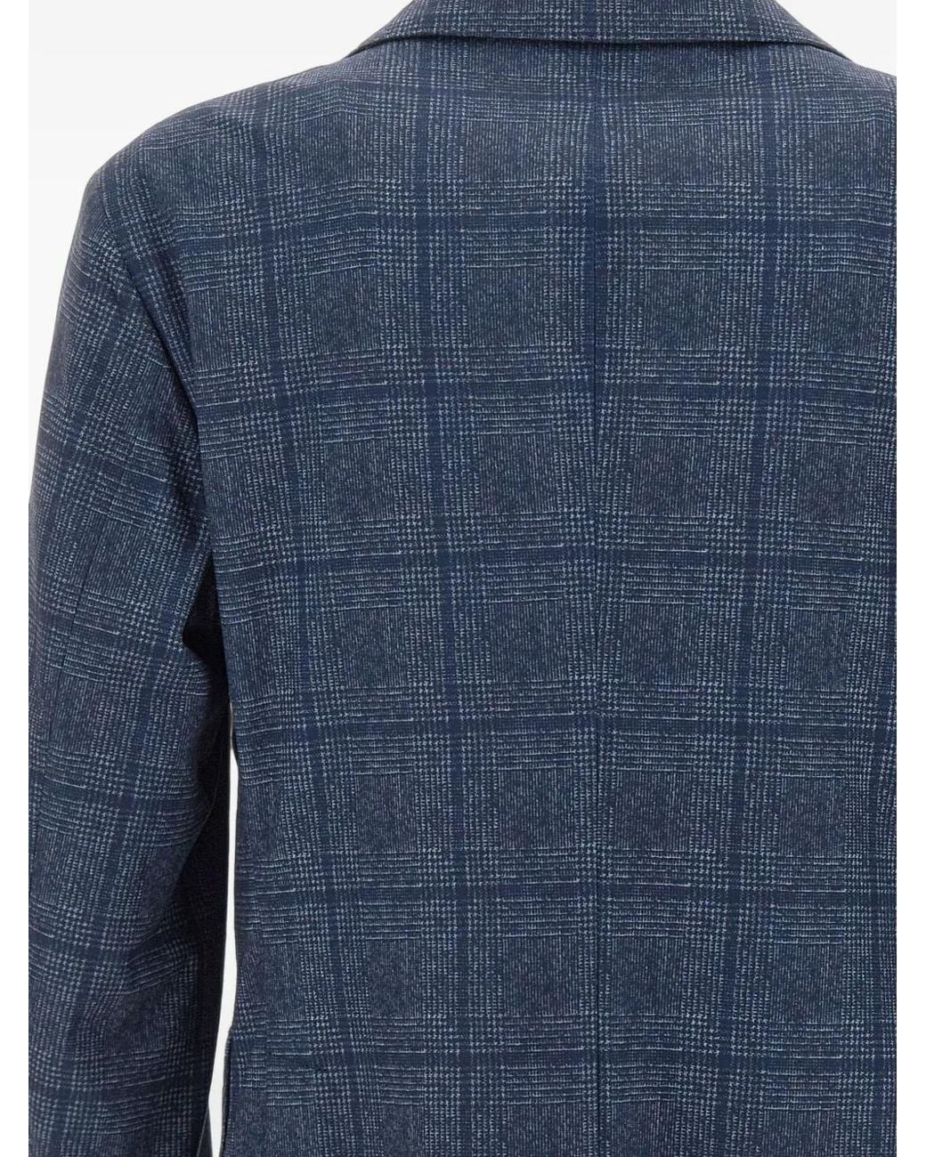 Manuel Ritz Blue Micro-Check Single-Breasted Blazer for men