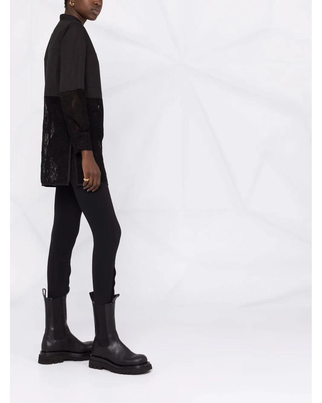 Ferragamo Black Longline Cordonetto Lace Shirt