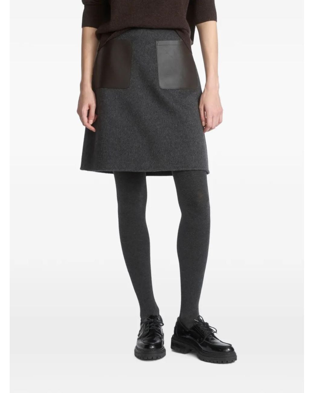 Yves Salomon Black Leather-Patch A-Line Mini Skirt