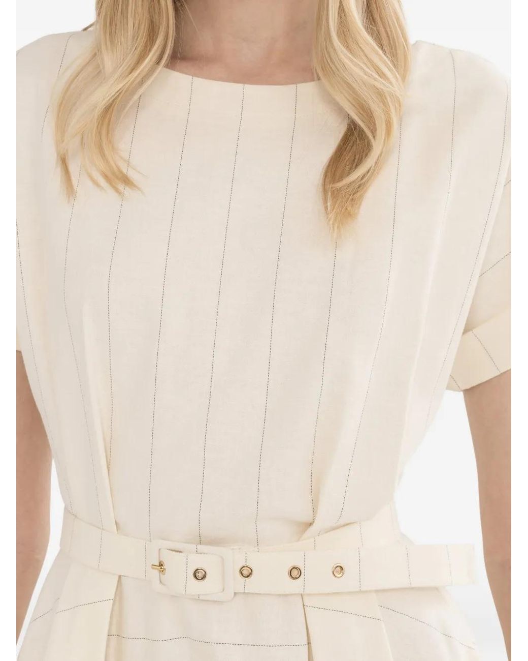 Nissa Natural Robe Mi-Longue Ceinturée À Rayures