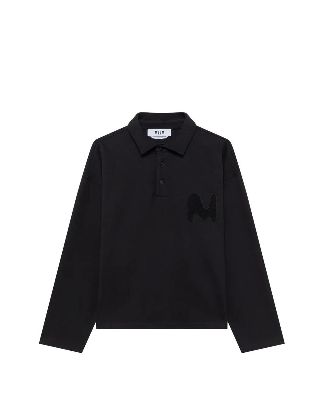 MSGM Black Logo-Patch Long-Sleeve Polo Shirt for men