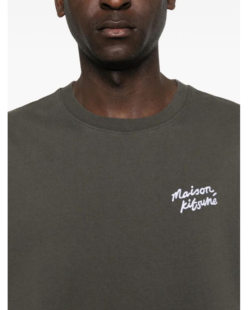 Maison Kitsuné Gray Crewneck Logo T-Shirt for men
