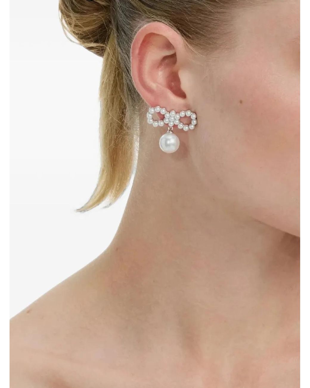 Self-Portrait White Pearl Bow Earrings