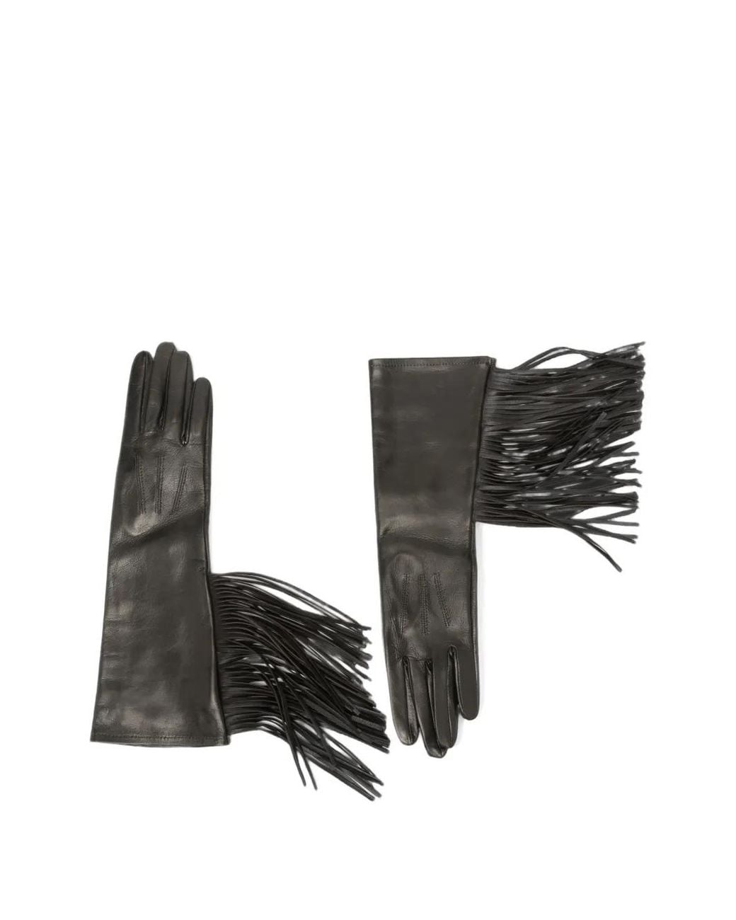 D.exterior Black Fringe-Trim Leather Gloves