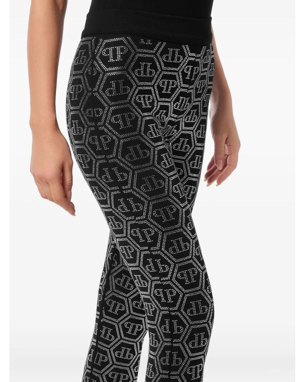 Philipp Plein Gray Monogram-Pattern Leggings