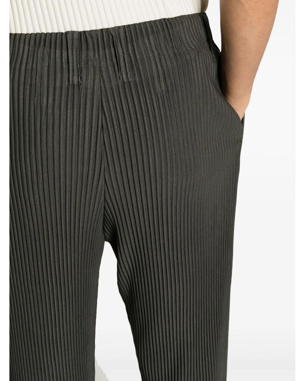 Homme Plissé Issey Miyake Gray Pleated Straight-Leg Trousers for men