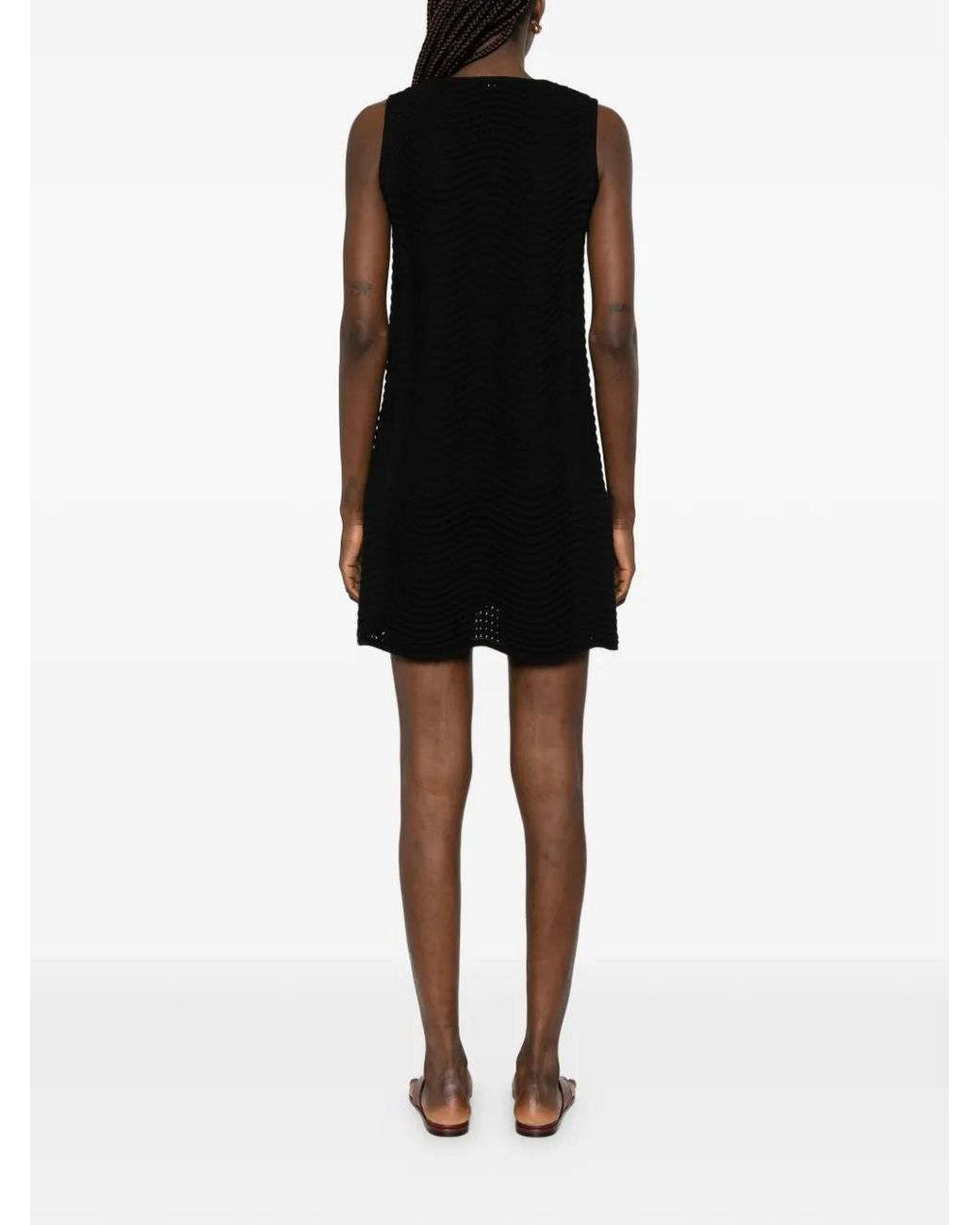 Neera Black V-Neck Textured Mini Dress