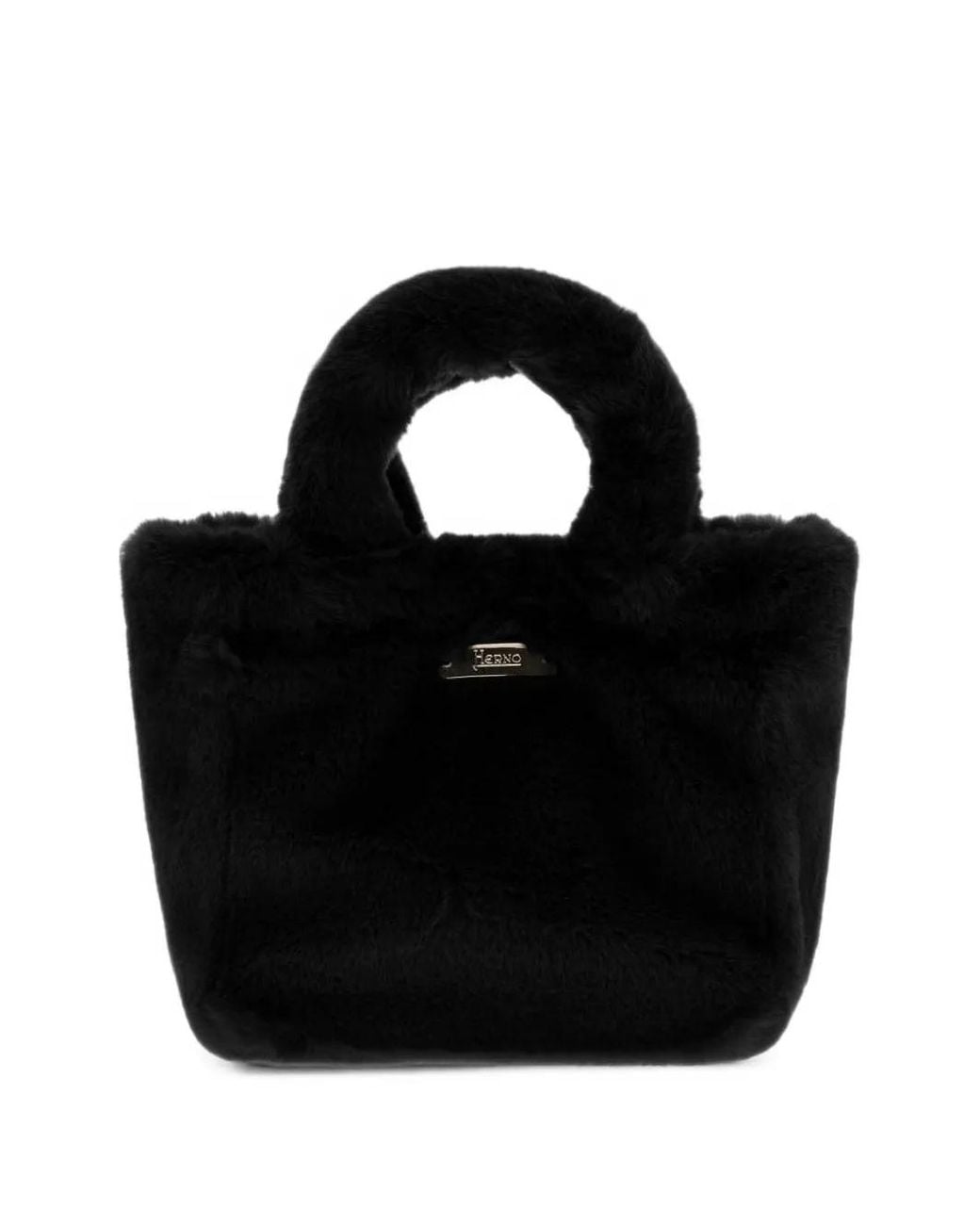 Herno Black Faux-Fur Tote Bag