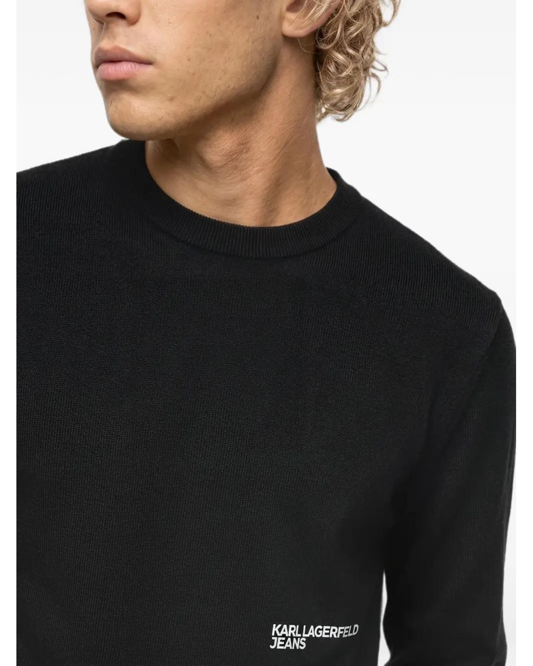 Karl Lagerfeld Black Relaxed Long-Sleeved Seamed T-Shirt for men