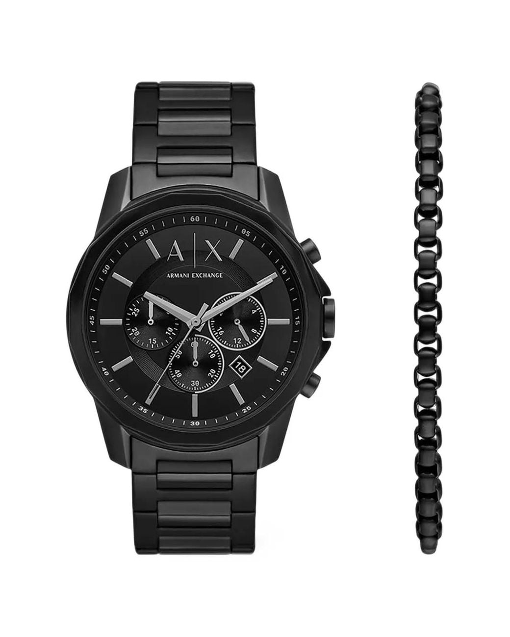 ARMANI EXCHANGE Black Chronograph 44Mm Watch And Bracelet Set for men