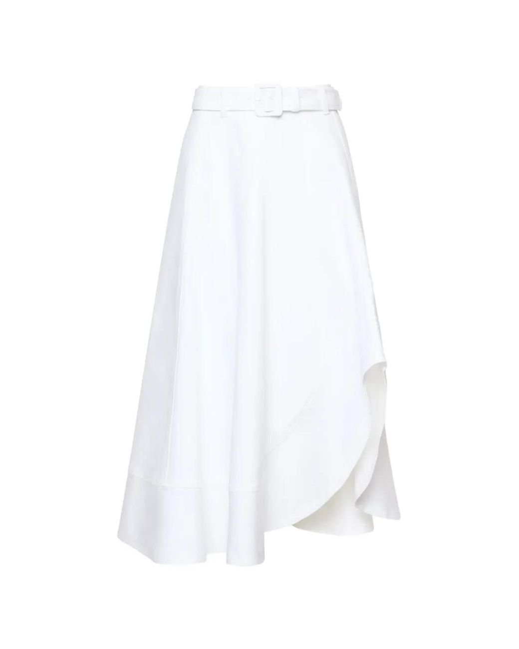Cinq À Sept White Zelda Jean Belted Asymmetric Midi Skirt