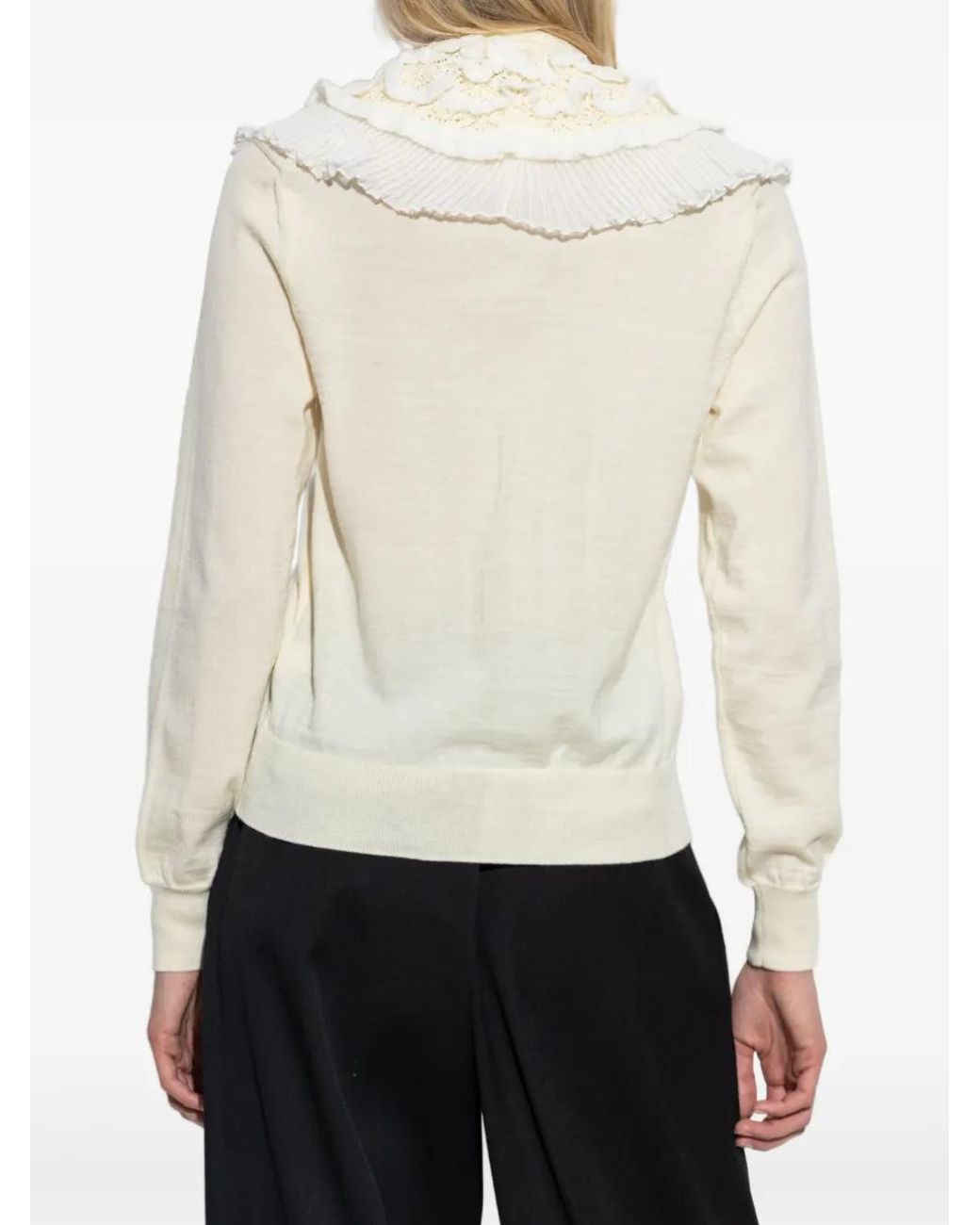 Comme des Garçons White Ruffle-Detailing Cardigan
