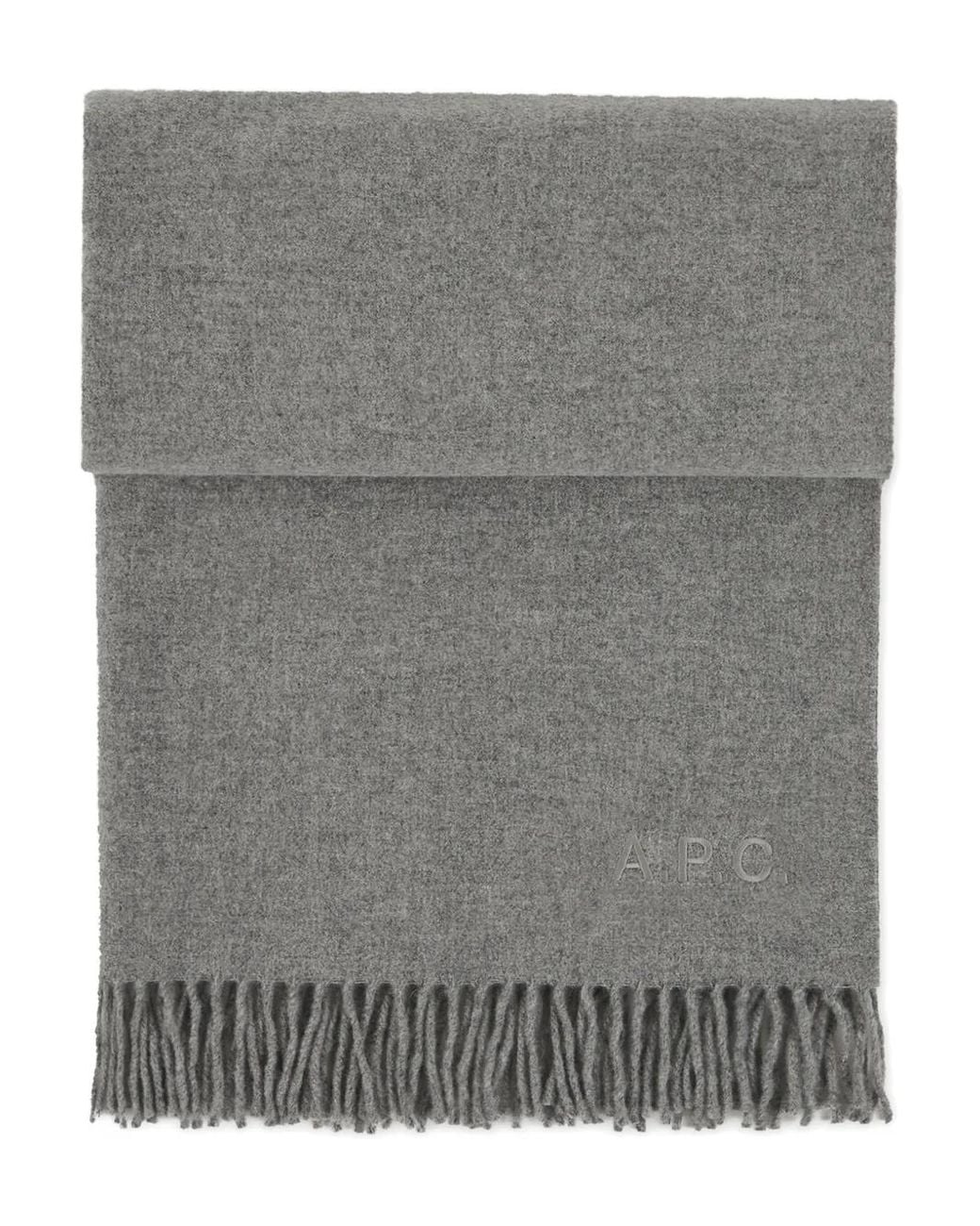 A.P.C. Gray Embroidered-Logo Fringed Scarf