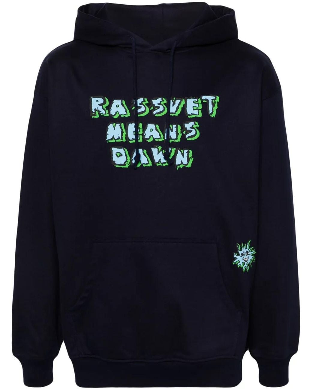 Rassvet (PACCBET) Blue Slogan-Print Cotton Hoodie for men