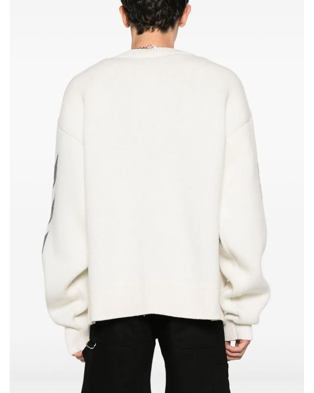 Off-White c/o Virgil Abloh Natural 'Varsity Knit Cardigan, Long Sleeves, Cream/, 100% Cotton, Size: Small for men