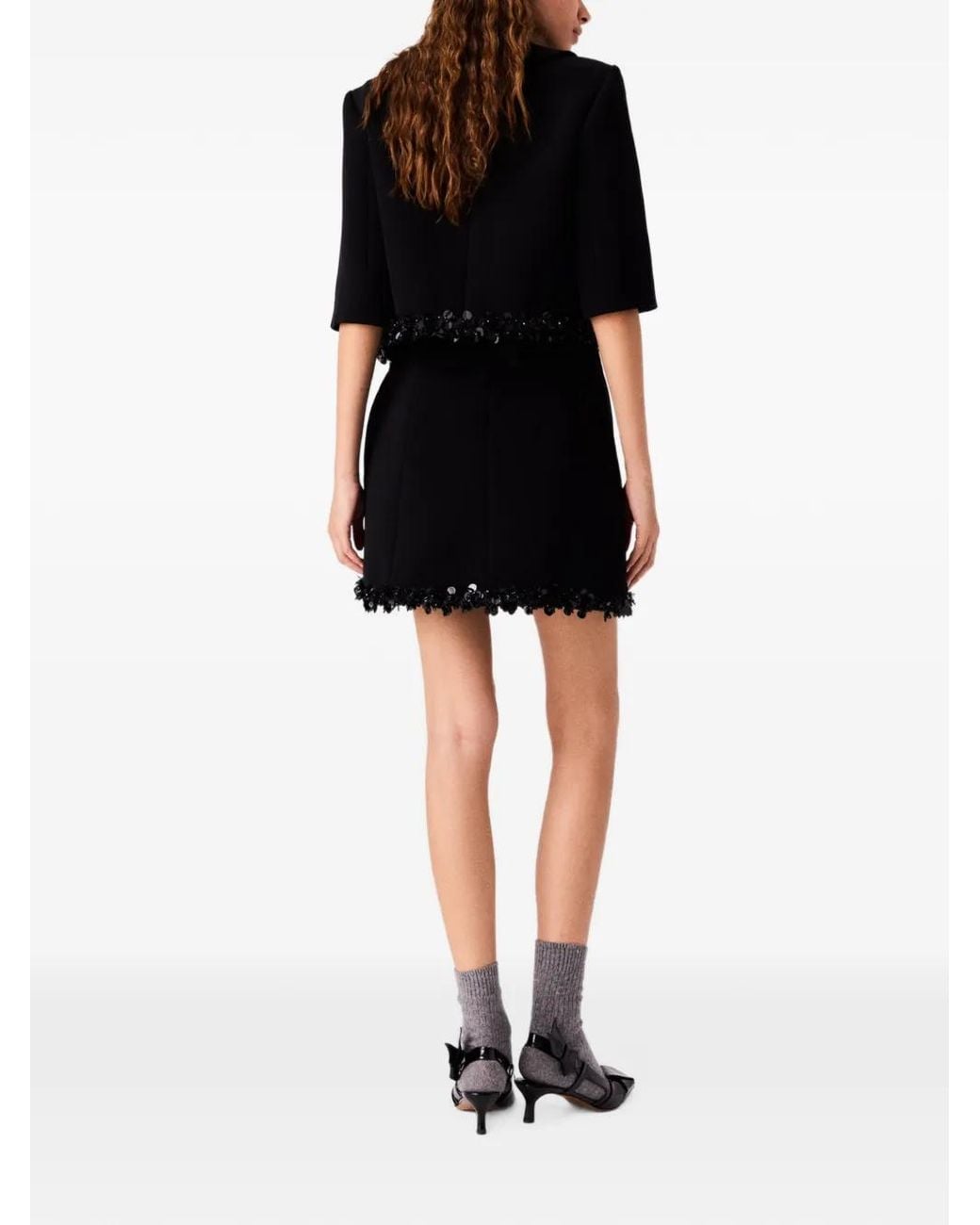 Maje Black Sequin-Embellished Cropped Blazer