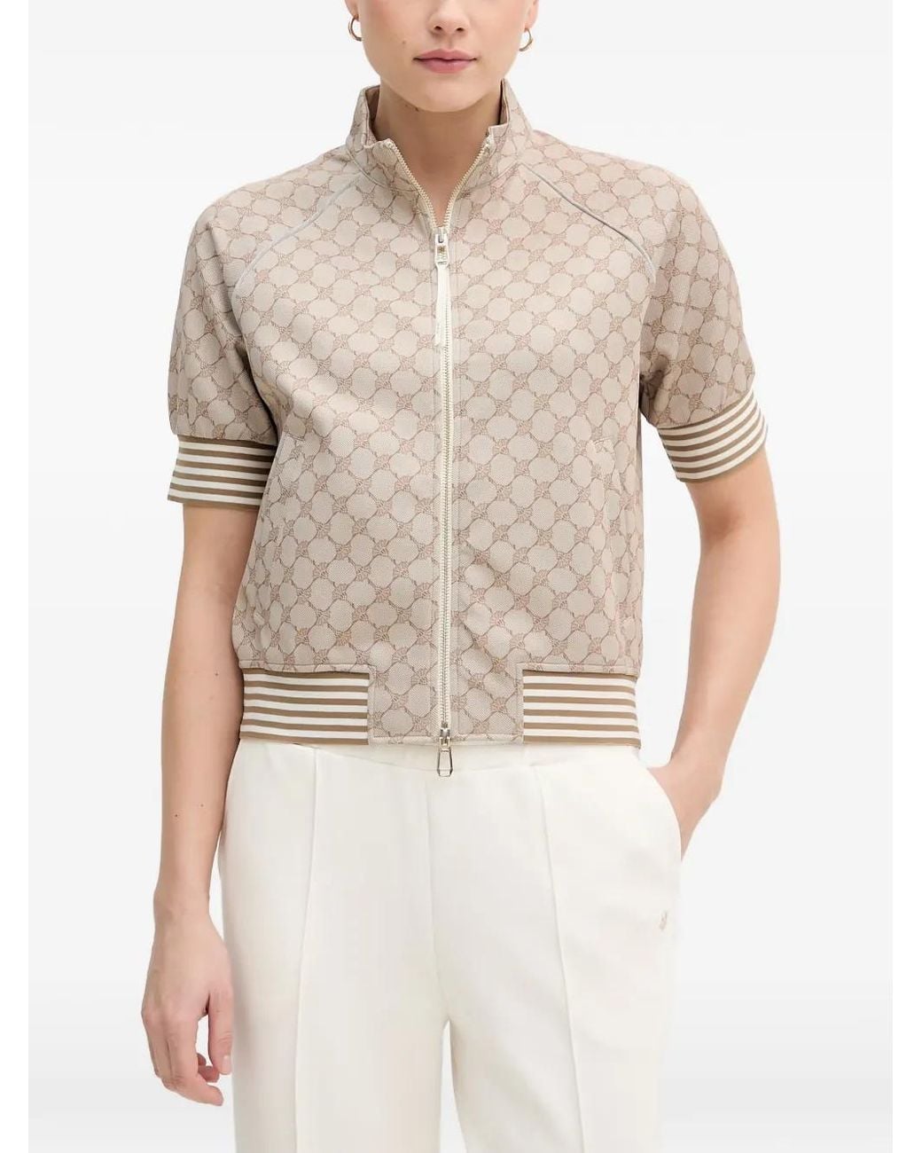 Joop! Natural Monogram-Pattern Zip-Up Jacket