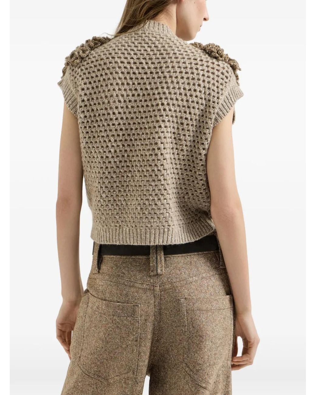 Brunello Cucinelli Natural Handmade Dazzling Blossom Opera Knit Vest