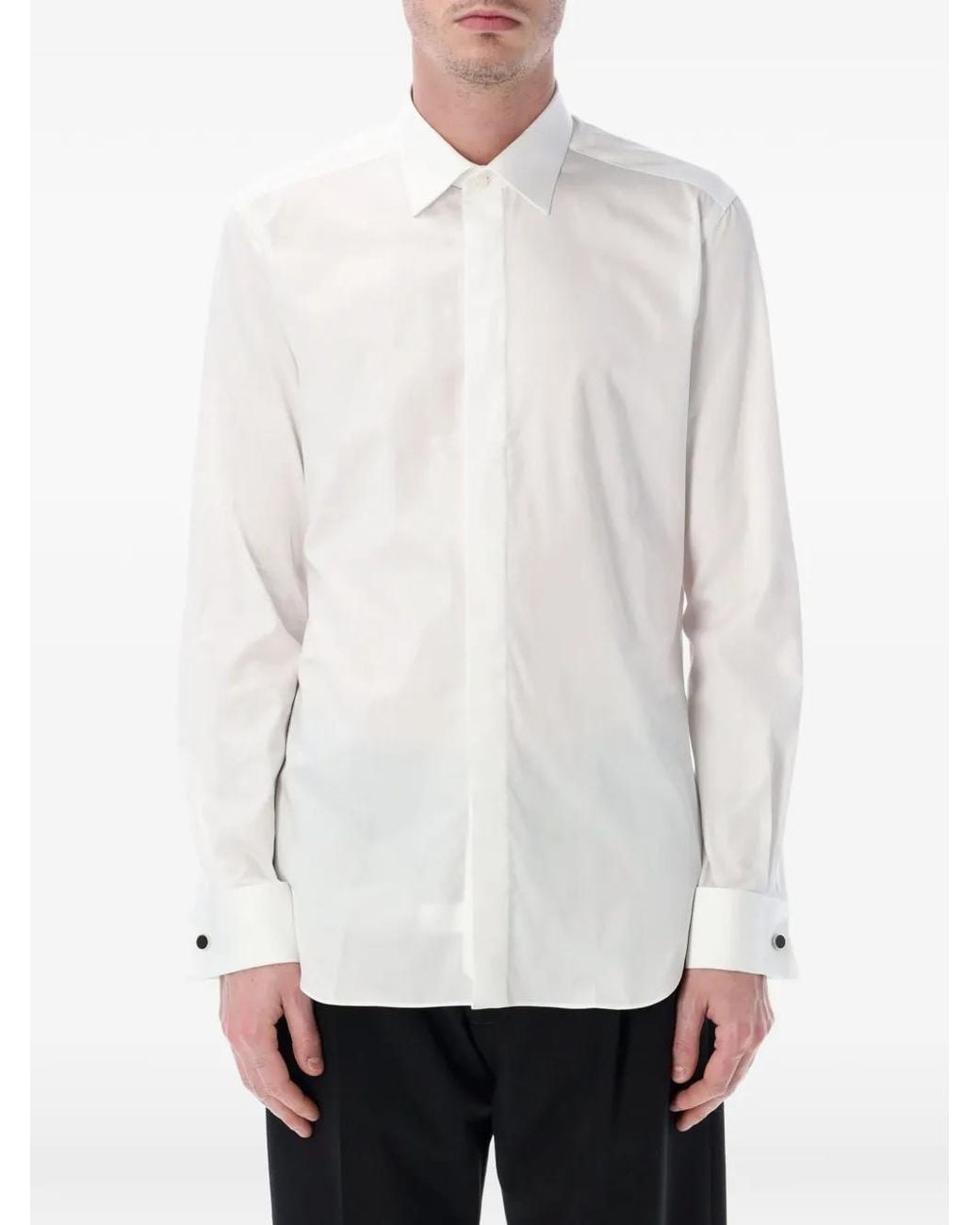 Xacus White Italian-Collar Concealed-Fastening Shirt for men