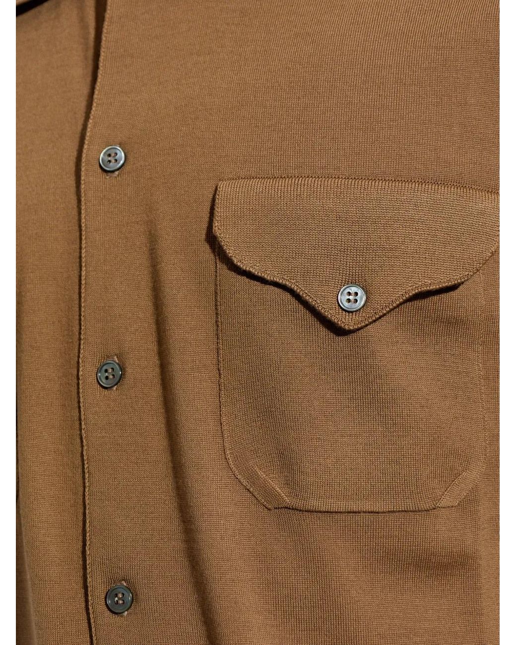 Versace Brown Embroidered Wool Knit Shirt for men