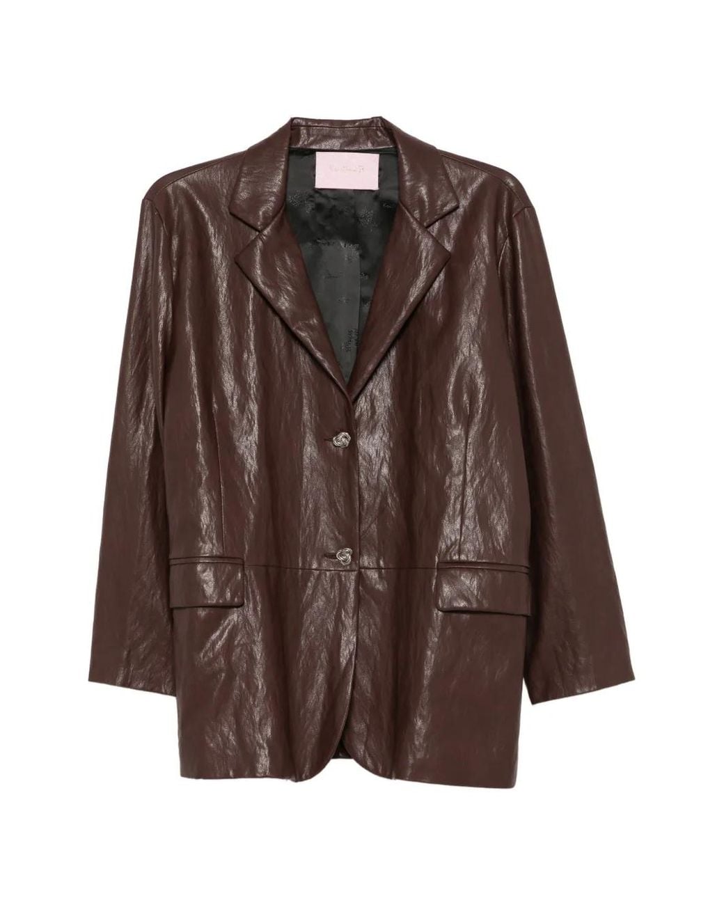 Kristina Ti Brown Veste Boutonnée À Effet Froissé