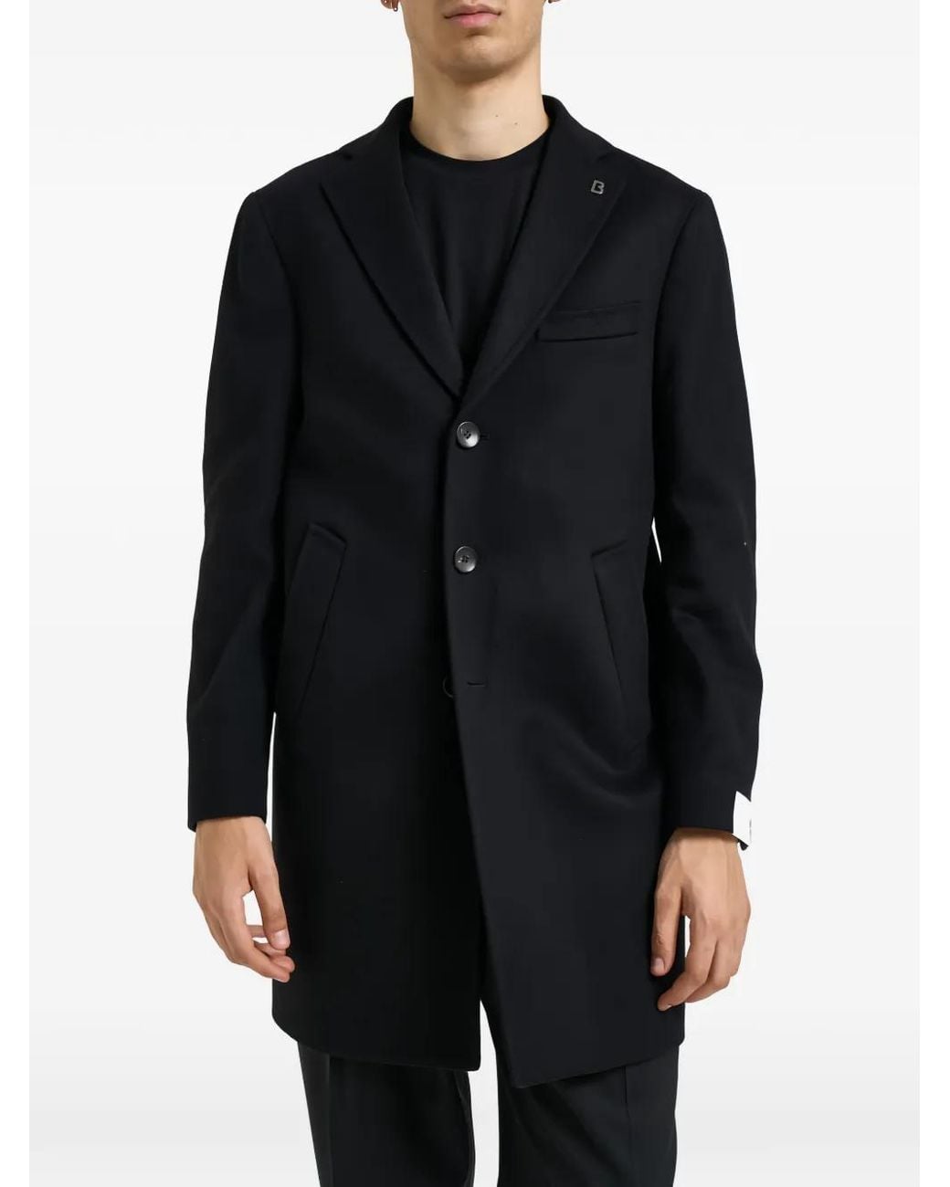 BRERAS Milano Black Manteau Boutonné À Revers Crantés for men