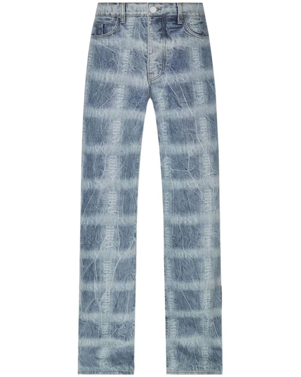 Amiri Blue Plaid-Print Wide Jeans for men