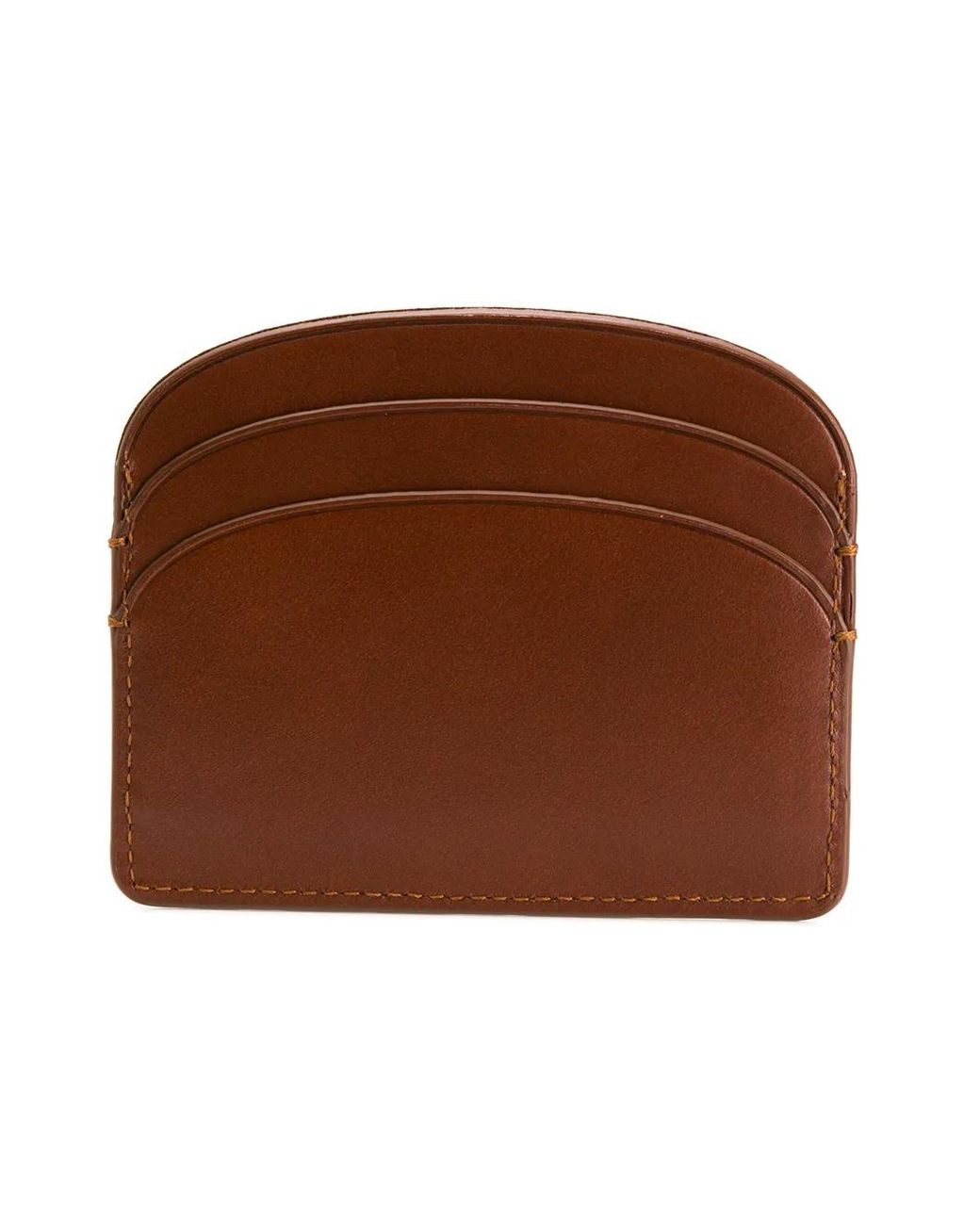 A.P.C. Brown Demi Lune Leather Card Holder With Logo