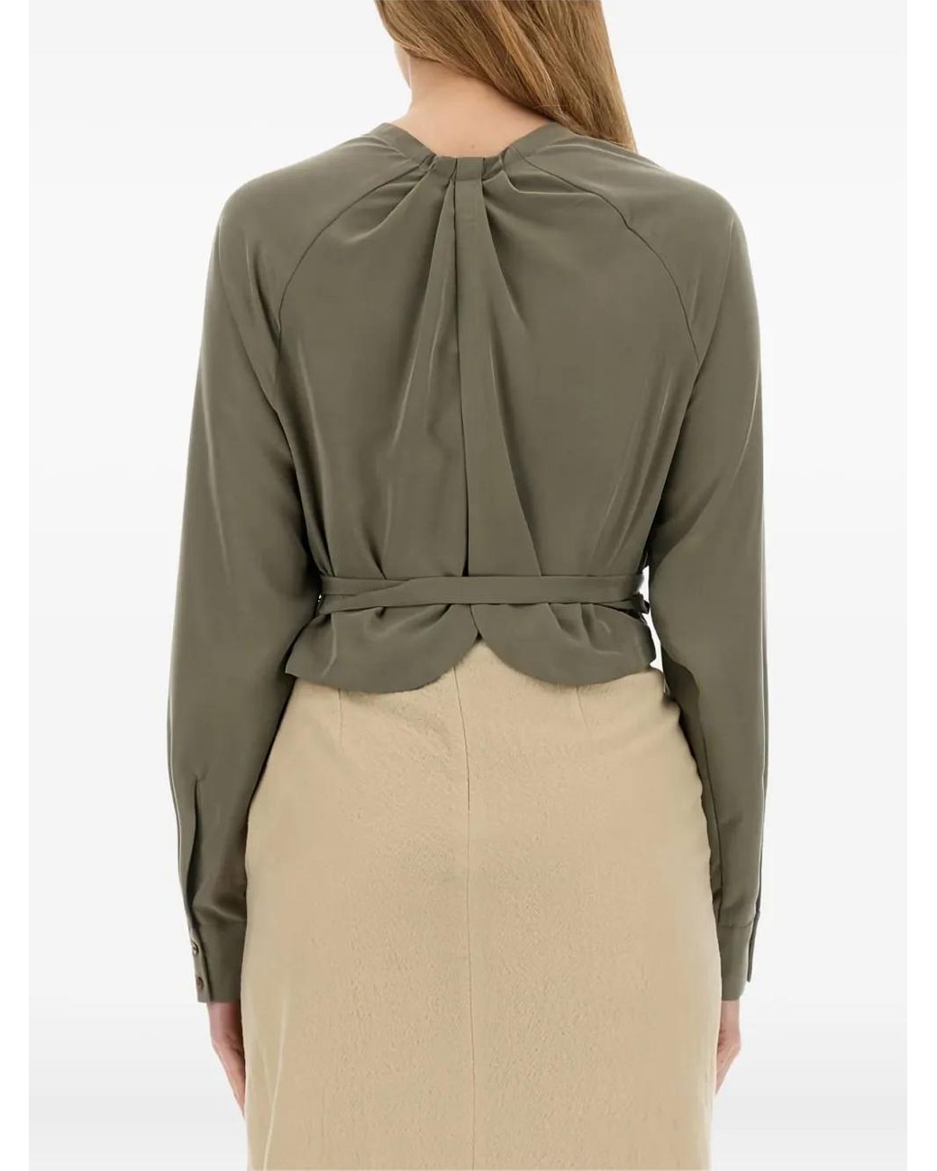 Alysi Green Ruffle-Detail Wrap Top