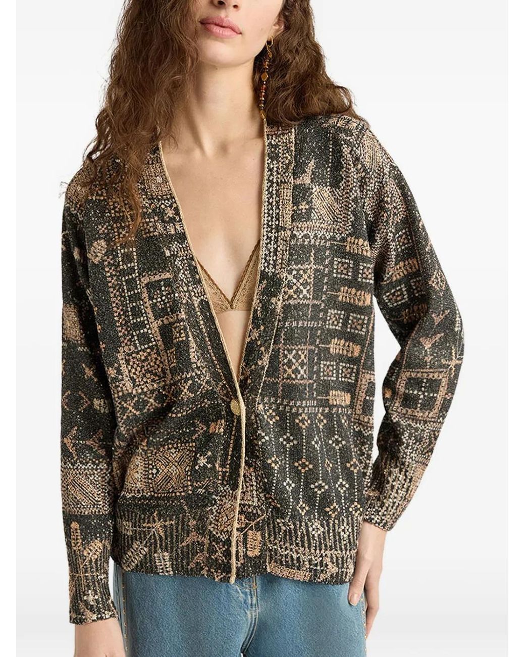 Momoní Green Eduardo Printed-Sequin Cardigan