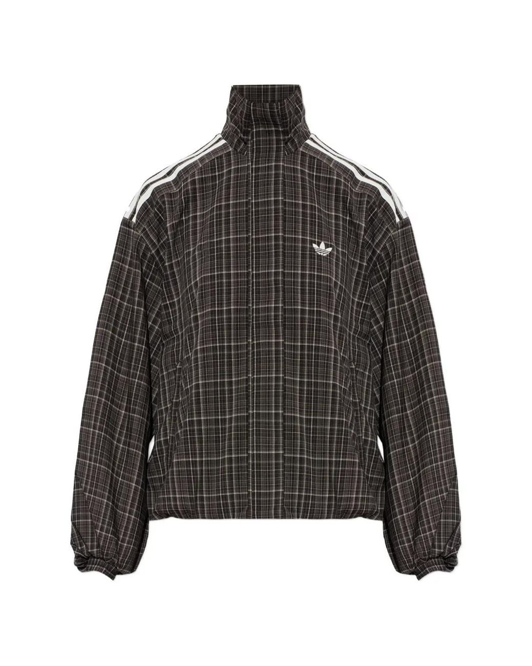 Adidas Black Check-Pattern High-Neck Track Jacket