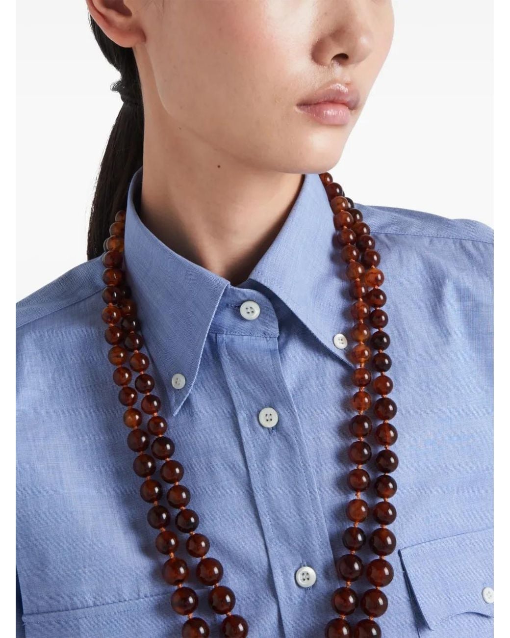 Prada Blue Long-Sleeve Cotton Shirt
