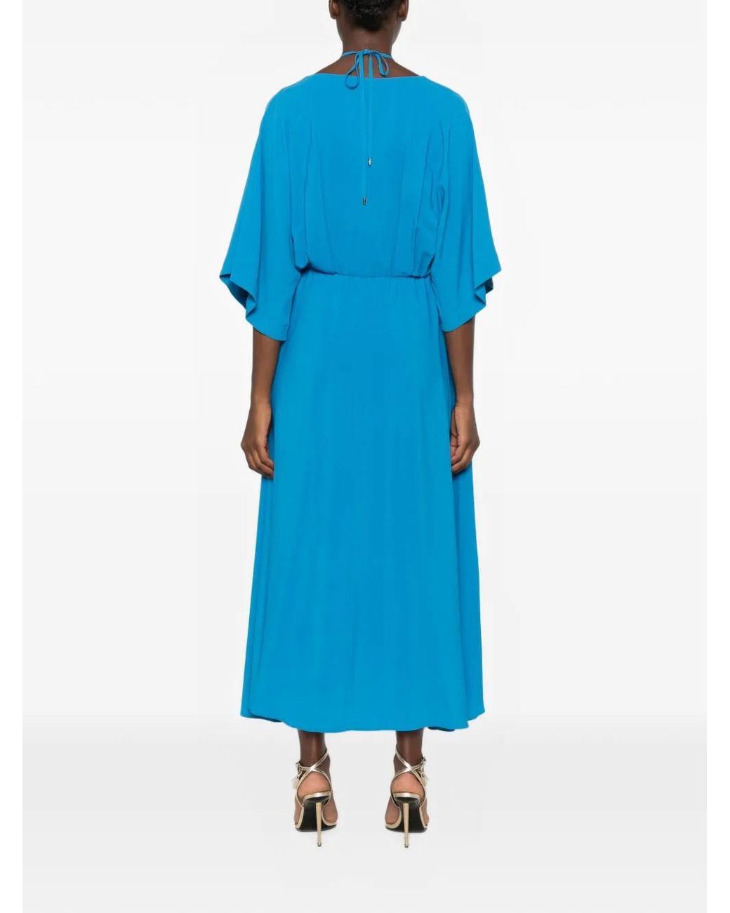 SIMONA CORSELLINI Blue Robe Mi-Longue À Détails De Découpes Et Col V