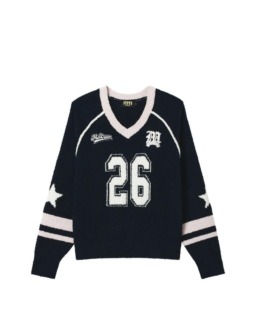 Mini Cream Blue Logo-Patch Intarsia-Knit Sweater