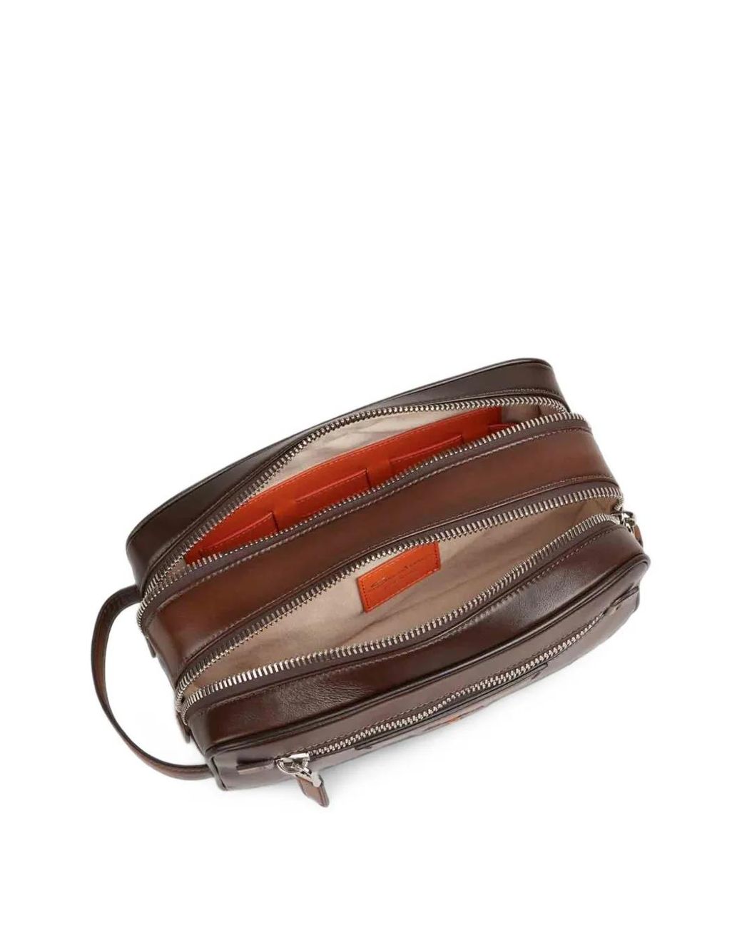 Santoni Brown Grained Leather Toiletry Bag for men