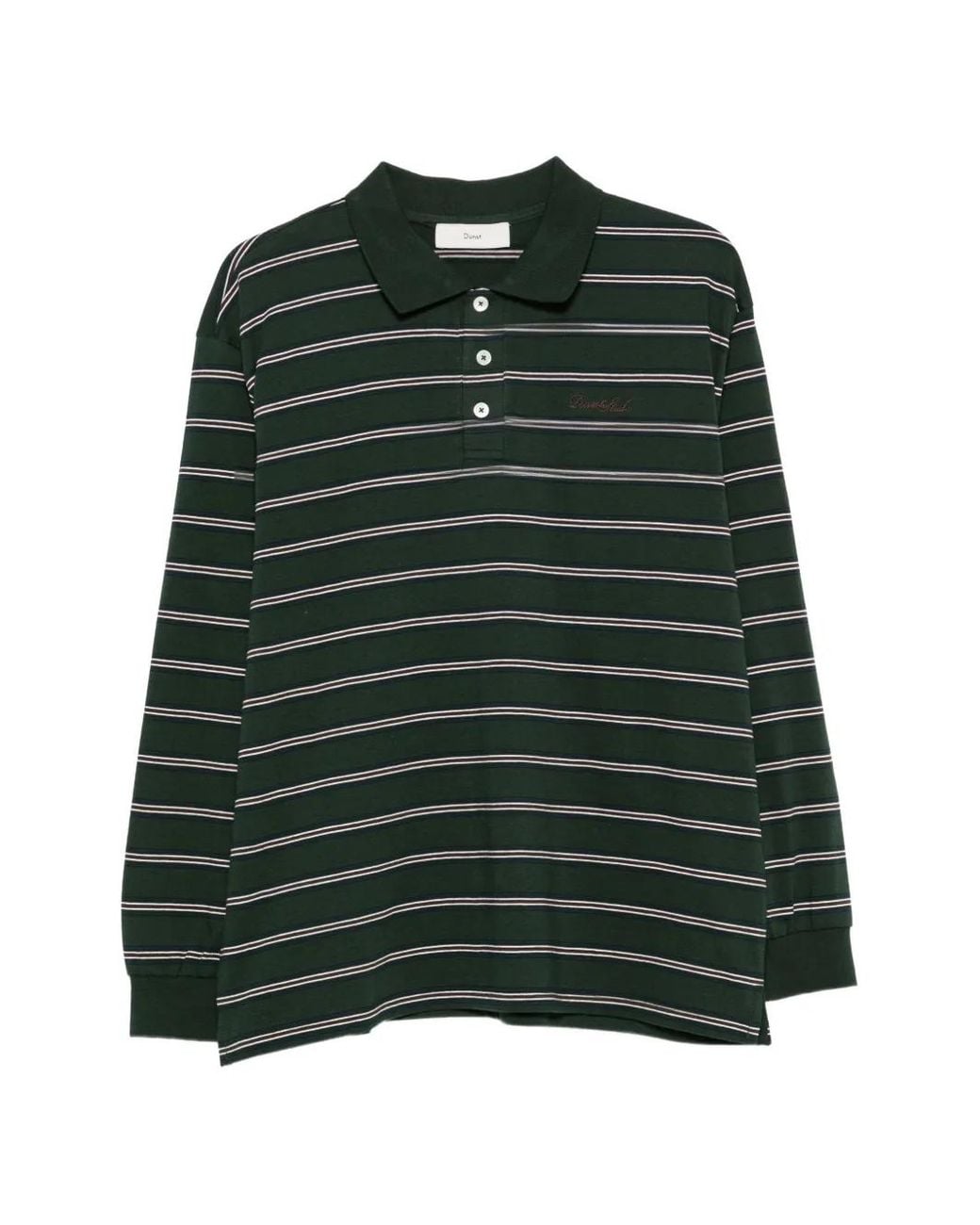 DUNST Green Striped Long-Sleeve Polo Shirt