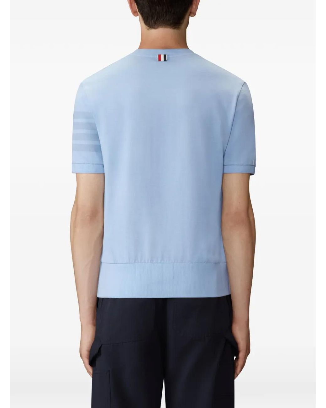 Thom Browne Blue T-Shirt With 4-Stripe Detail for men