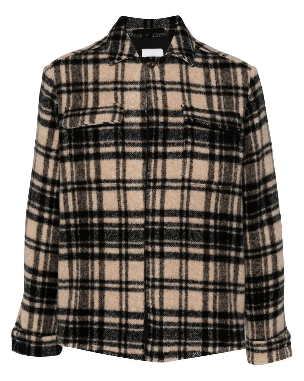Eleventy Black Checkered Shirt Jacket for men