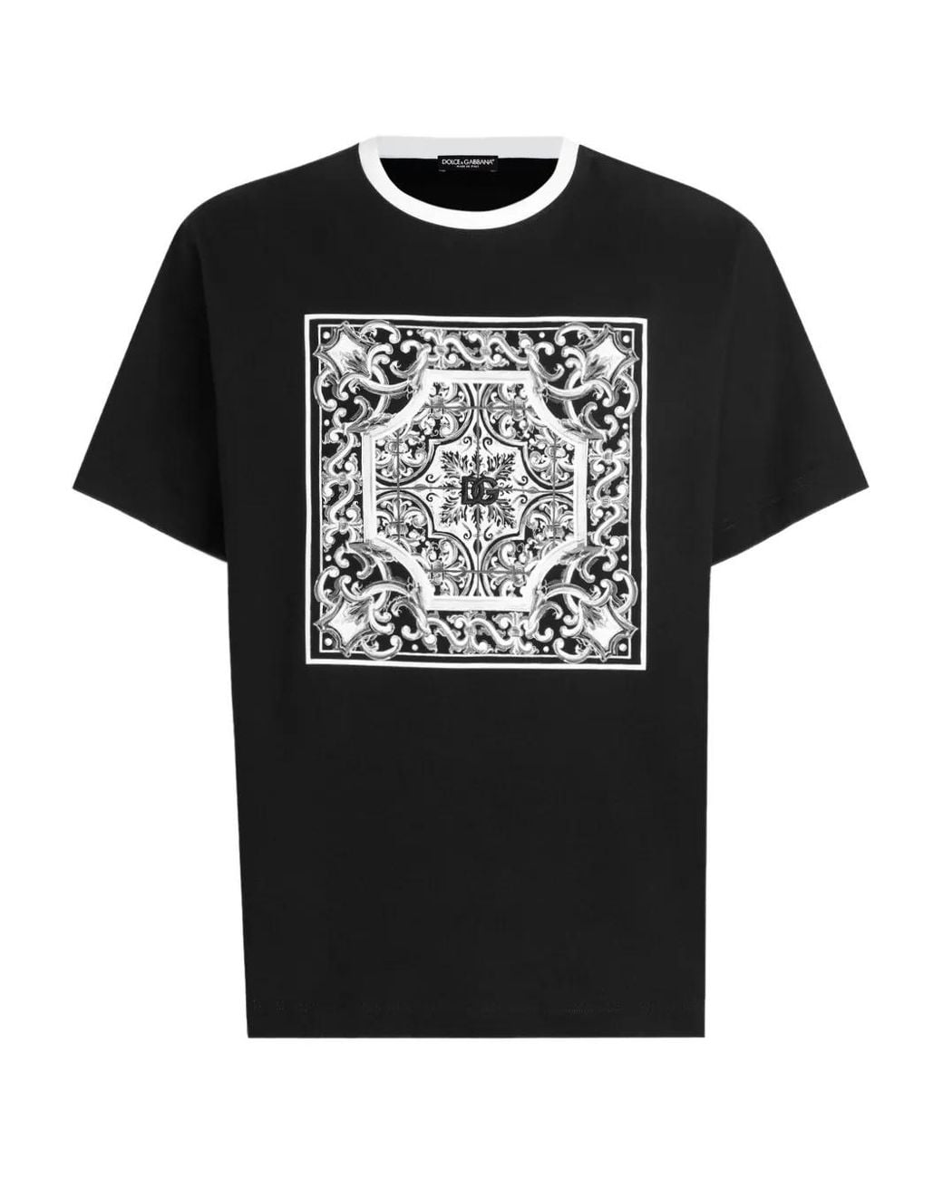 Dolce & Gabbana Black Dolce & Gabbana T-Shirt With Print And Embroidery for men