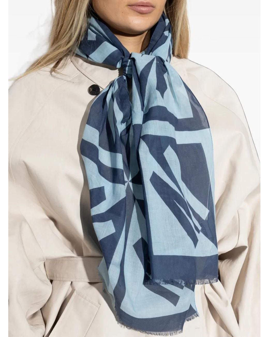Moschino Blue Logo-Print Frayed Scarf