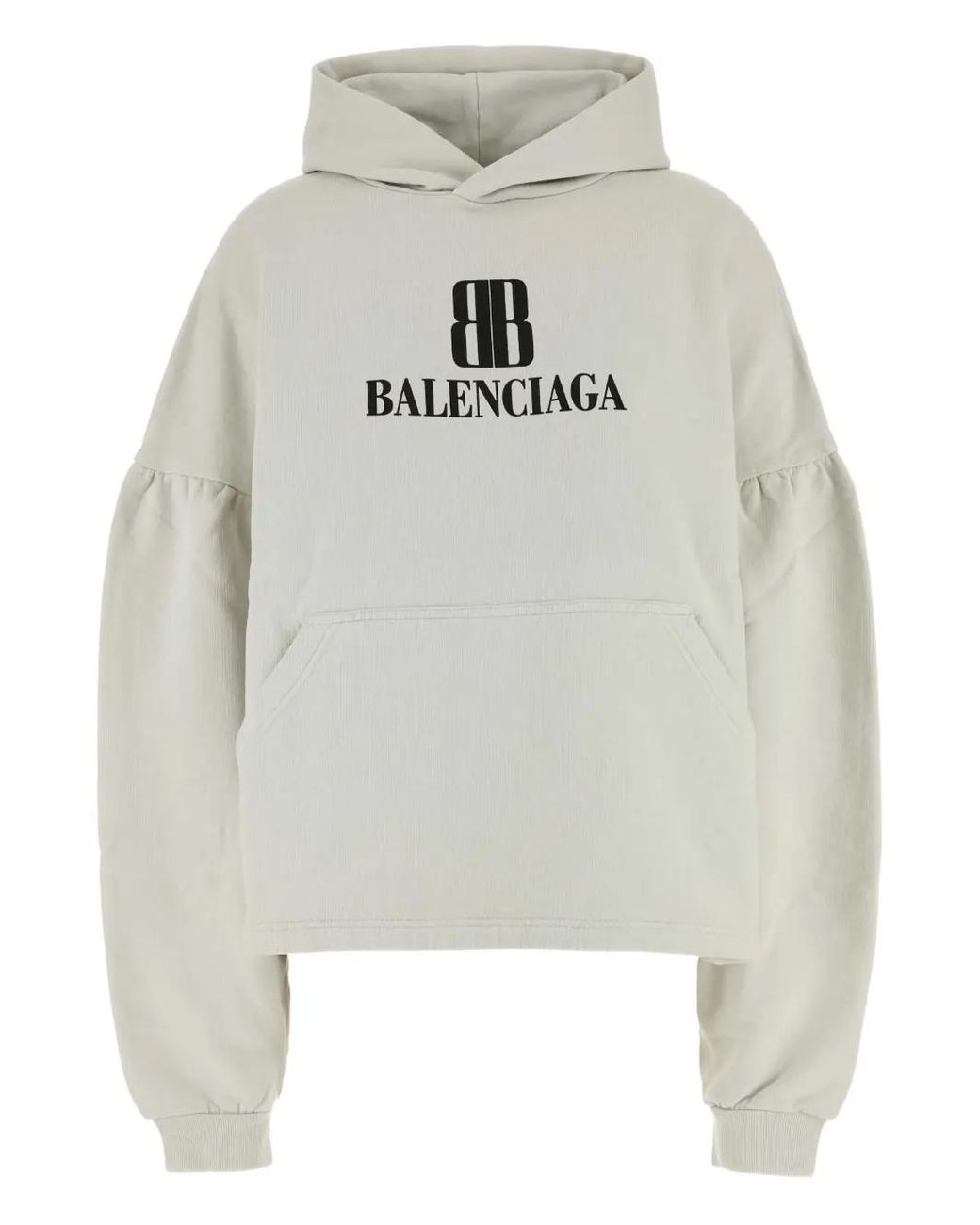 Balenciaga Gray Balloon-Sleeve Logo Hoodie