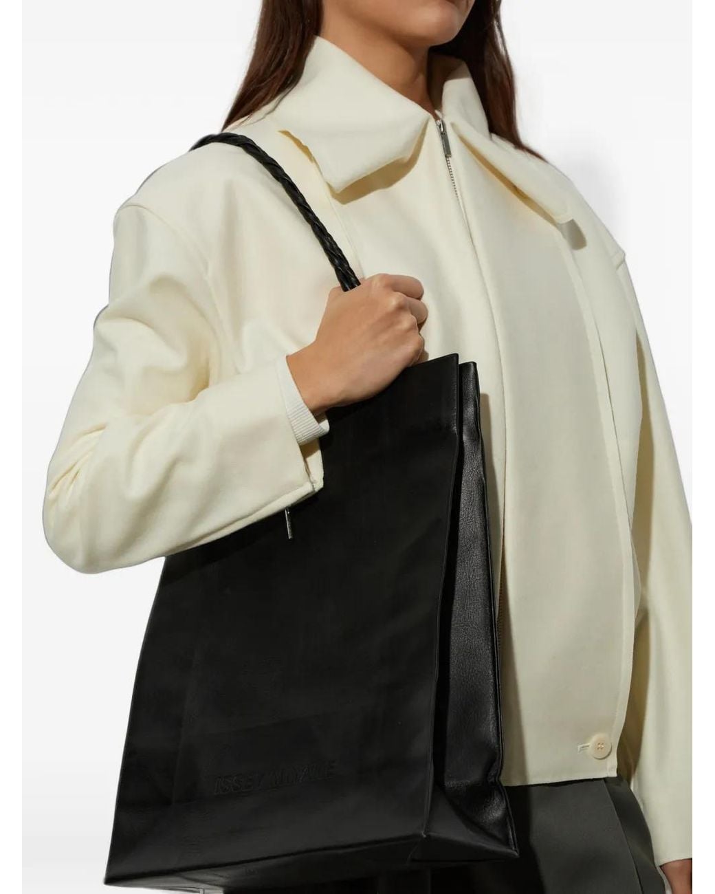 Issey Miyake Natural Paper Logo-Debossed Leather Tote Bag