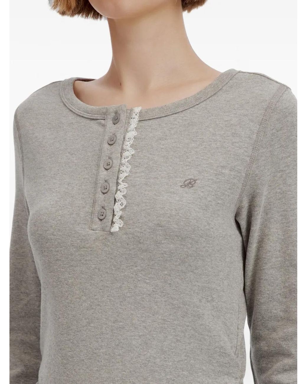 B+ AB Gray Lace-Trim Ruched-Side T-Shirt