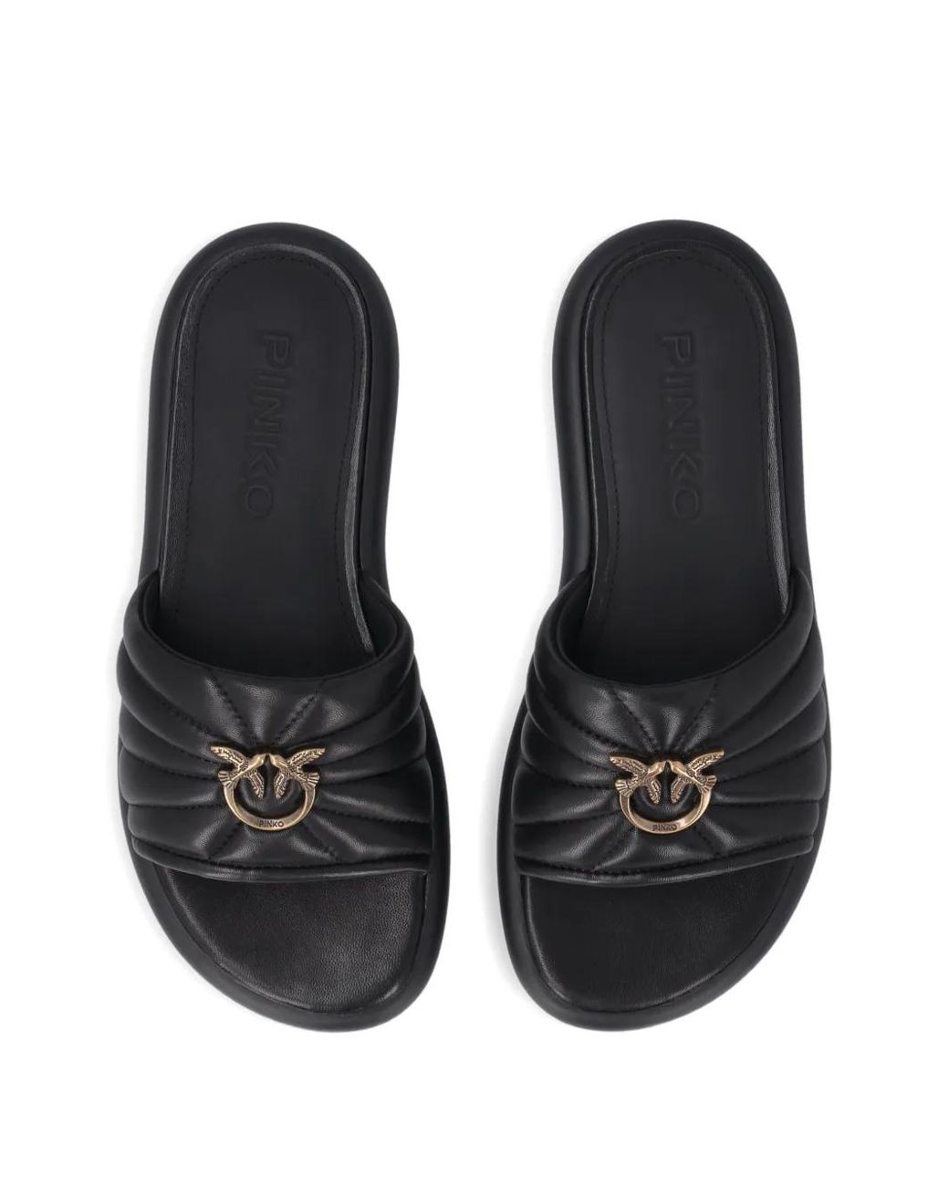 Pinko Black Quilted Logo Appliqué Sandals