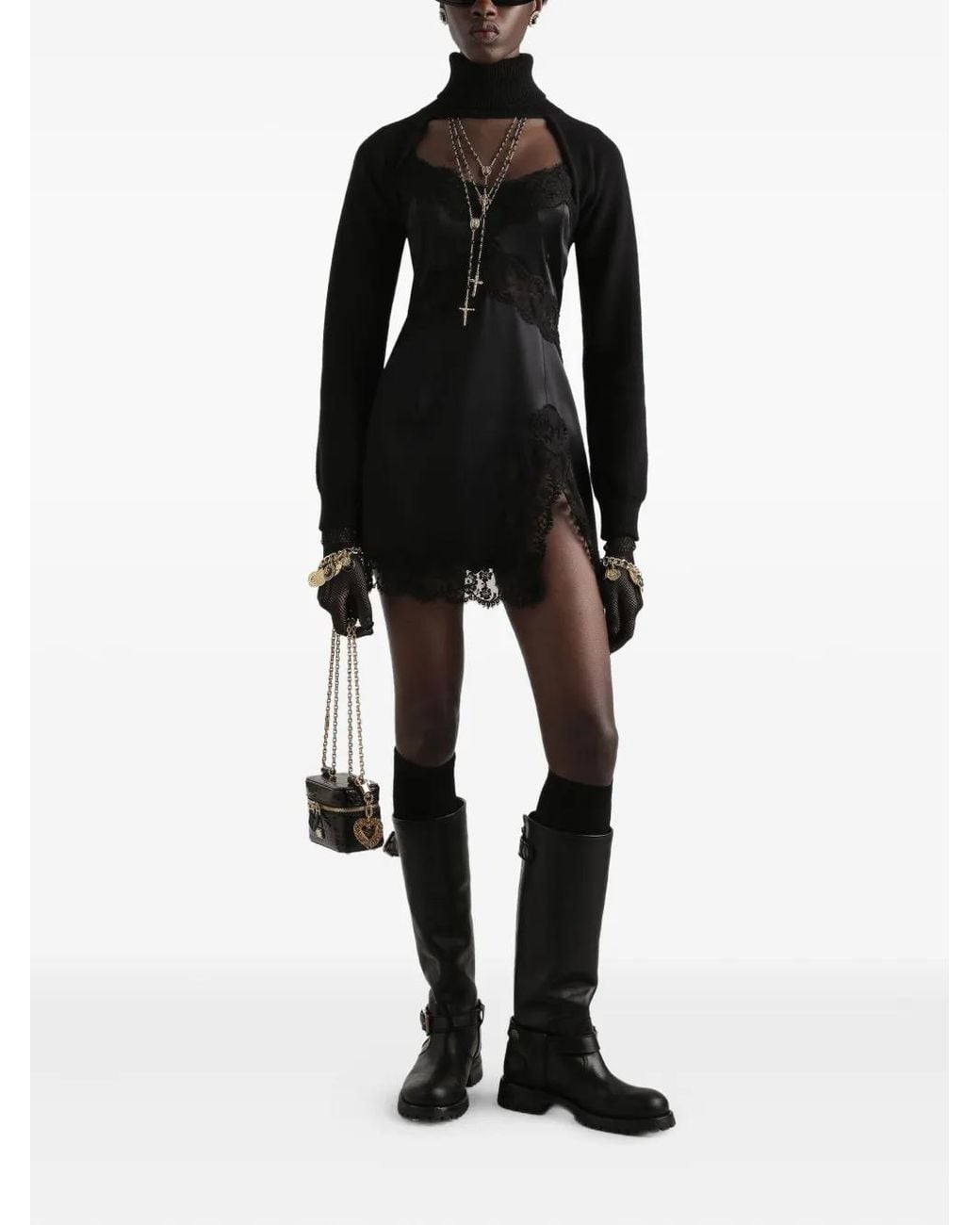 Dolce & Gabbana Lace-Trimmed Satin Slip Mini Dress in Black | Lyst Dolce & Gabbana Lace-Trimmed Satin Slip Mini Dress in Black | Lyst